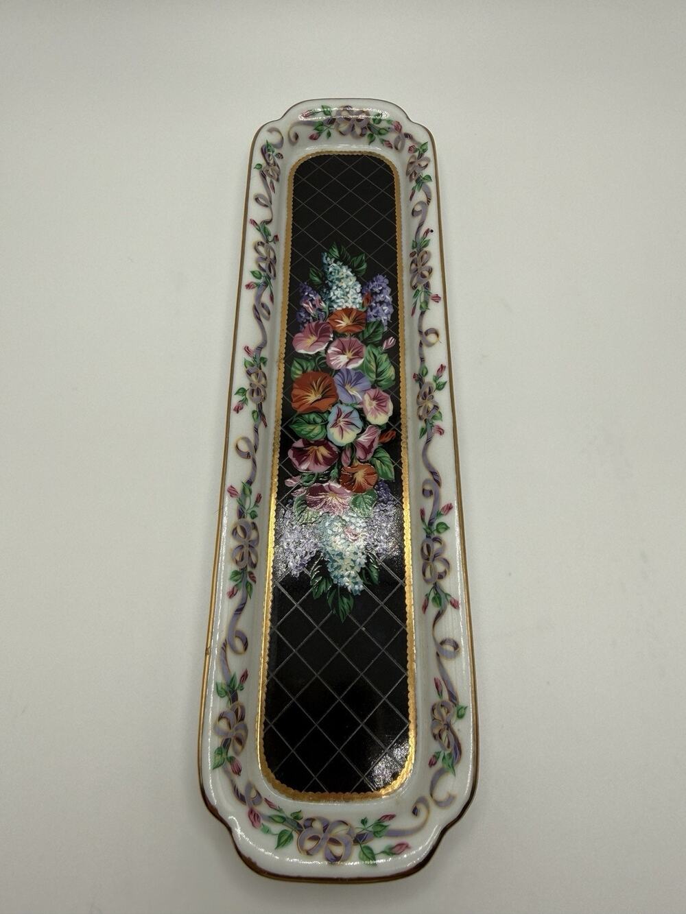 Vintage Neiman Marcus Porcelain Mint Tray Trinket Pencil Japan Black 8.75x2.3”